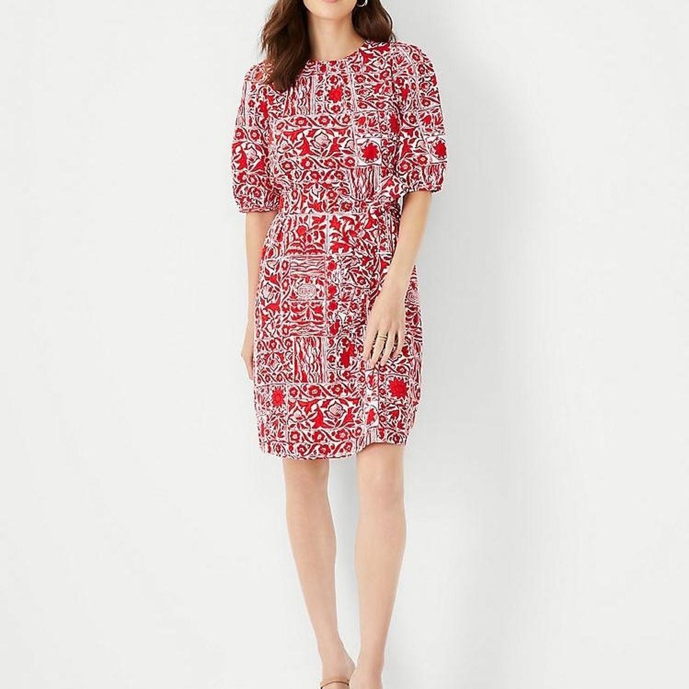 Linen Blend Patterned Mini Dress